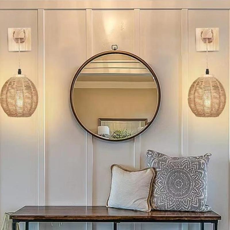 NEW Bamboo Lantern Wall Lamp Natural Rattan Wicker Chandeliers Hand-Woven Bamboo Room Decor Lampshades Wall Light Fixtures