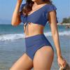 S- XL Sexy Lace Up Ruffled High Waist Bikini Female Swimsuit Women Swimwear Two-pieces Bikini Set Bather Bathing Suit Swim