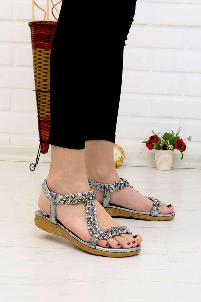 Women's Casual Sandals Silver Stone Orthopedic Casual Gray Sandals