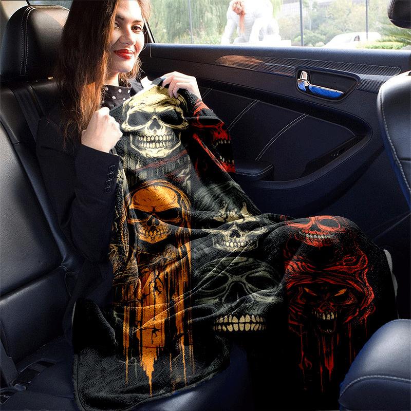 1pc Skeleton Printing Lightweight Flannel Blanket, Comfortable and Warm Blanket, for Camping Sofa Bed and Couch Office, Gift