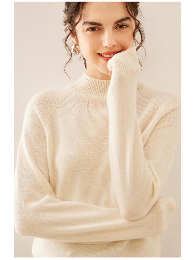 Damski kaszmirowy sweter z półwysokim dekoltem, luźny - Kolekcja Jesień/Zima