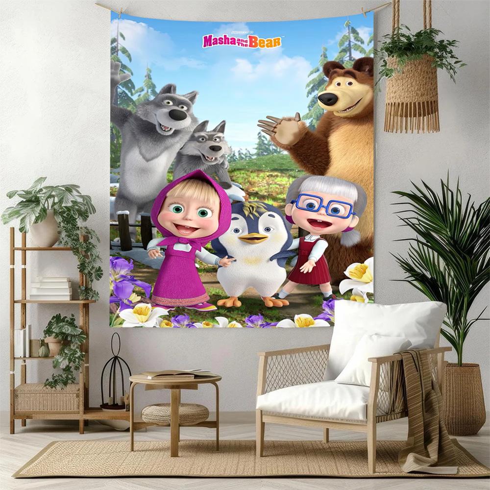 Masha Bear Wall Decor Tapestry Art For Pet Memorial Birthdaywedding Party Backdrop Family Gift