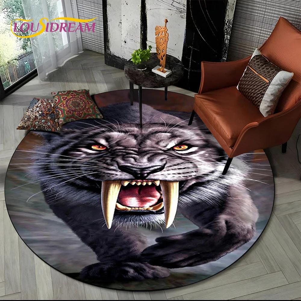 Animal Wildlife Cartoon Beast Tiger Lion Leopard Round Carpet Rug for Living Room Bedroom Child Decor,Pet Area Rug Non-slip Mat