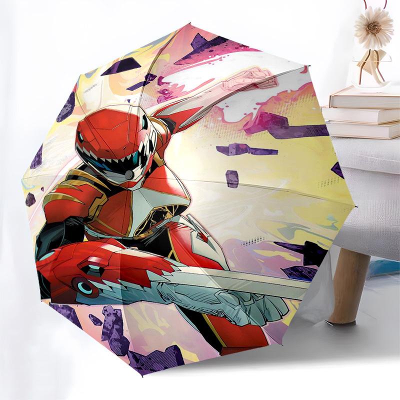 1pc Power Rangers Red Ranger Automatic Folding Umbrella, 8 Bone Iron Frame, Portable Design for Outdoor Use, Ideal Gift for Fans and Travelers.Y068