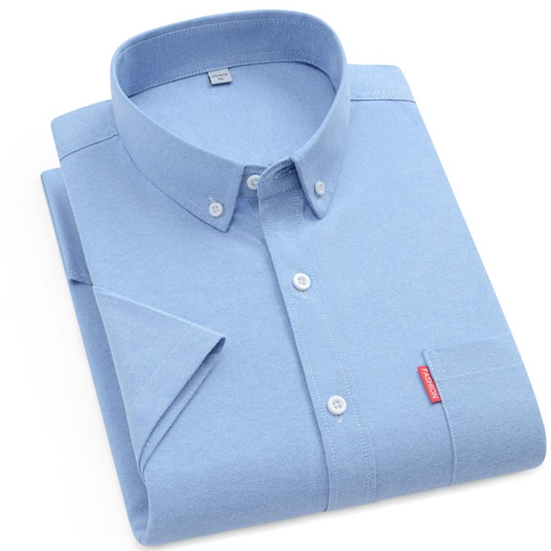 

2026 New Men s Oxford Shirts Luxury Short Sleeve Summer Casual 100% Cotton High Quality Solid Color Business Social Yellow Tops XL синій