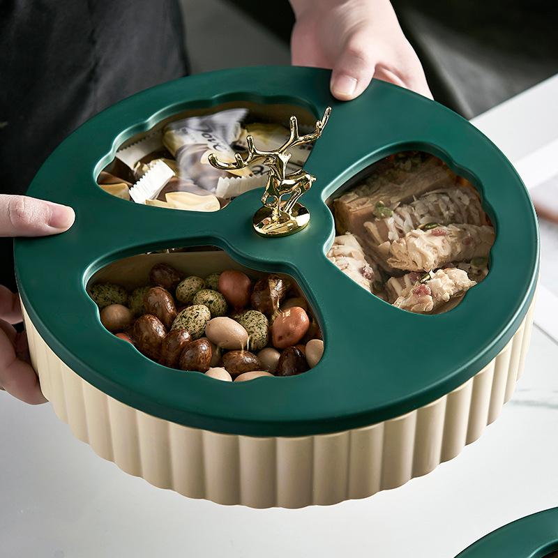 Doppelschichtiger nordischer Kunststoff-Aufbewahrungsbehälter mit grünem Hirsch, Obstteller, Garten-Snack, Heimdekoration, Teller, Wohnzimmer