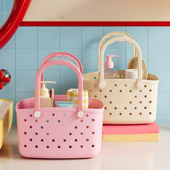 Cesto Portaoggetti con Fori di Drenaggio Contenitore Portaoggetti Grande Capacità Manico Ergonomico Organizer per Bagno Stanza del Dormitorio