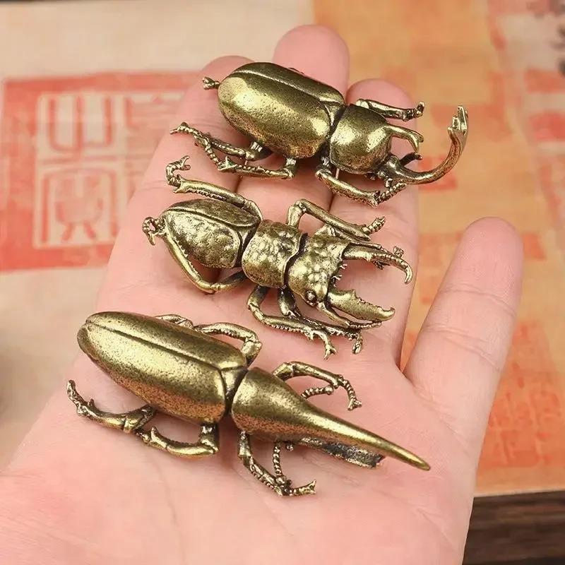 Solid Brass Beetle Ornaments Creative Unicorn Fairy Simulation Copper Insect Tea Pets Hand-played House Table Gift Insect Model