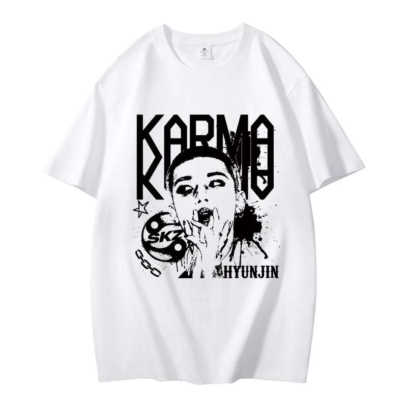 KPOP Das 4. Album KARMA T-Shirt CHANGBIN HYUNJIN FELIX Koreanische Mode Sommer Baumwolle Hip Hop T-Shirt Harajuku Oberteile Streetwear