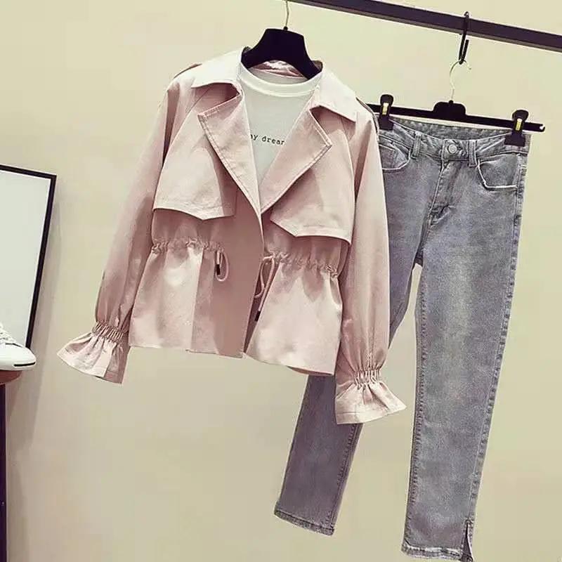 Women's Short Jacket Spring Autumn Korean Fashion Loose Waist Slim Windbreaker Coat Solid Female Outwear Tops