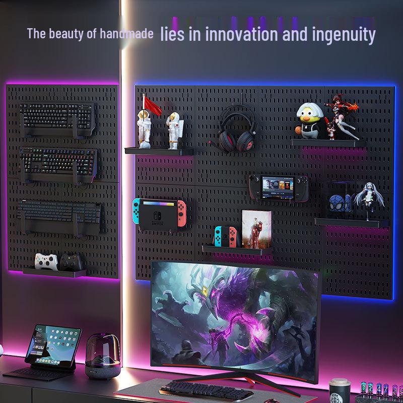 Black Wall-Mounted Pegboard Hooks for DIY Gaming Room Organization