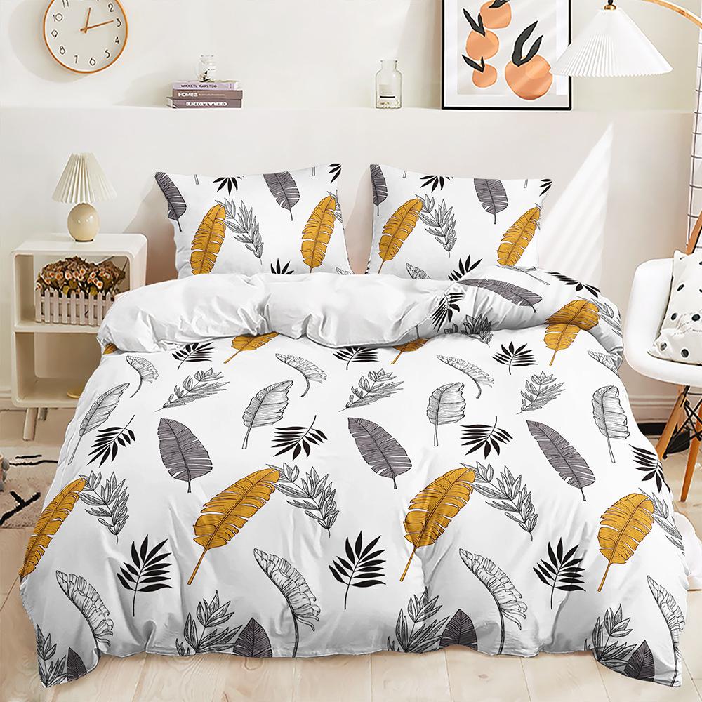 Three-Piece 3D Quilt Cover Plant Leaves Simple Wind Kit Bedding
