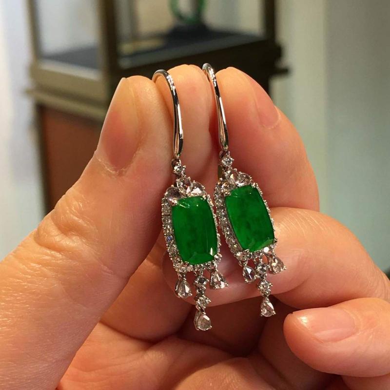 

Изысканные квадратные зеленые серьги-кисточки из натурального хотанского нефрита для женщин в этническом стиле, винтажные серьги для вечеринок, украшения для банкета