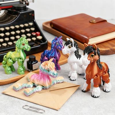 3D drukāts zirga ornaments, jauka artikulēta zirga figūriņa, elastīga dzīvnieka fidget rotaļlieta interaktīvai spēlei, stresa mazināšanai un izstādīšanai