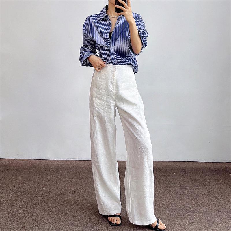 Women s High Waist White Linen Pants - Anti-See-Through, Wide Leg, Old Money Style, Summer Casual Wear XL