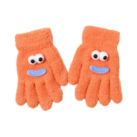 

1 пара женских перчаток из кораллового флиса, мультяшные глаза, рты-сосиски, пятипалые термоперчатки, для улицы, для велоспорта, для холодной погоды, зимние, теплые, толстые перчатки темно-оранжевого