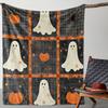 Vintage Pumpkin Ghost Pattern Flannel Throw Blanket Soft Warm Bed Sofa Cover,Decorative Autumnal Plaid Fleece Throw for Home Holiday Decor
