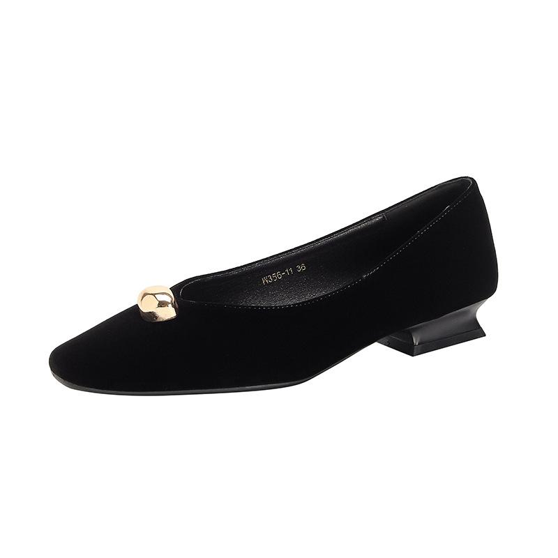 W356-11 Pointed Retro Shallow Mouth 2025 Autumn and Winter Temperament Versatile Women's Suede Small Golden Beans Are Not Tired of Single Shoes Women