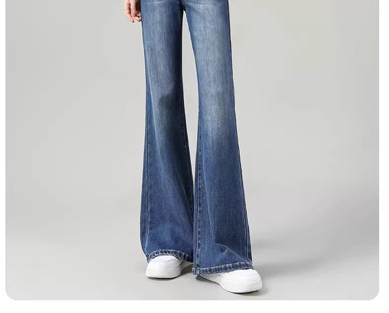 Women's High-Waisted Wide-Leg Flared Jeans - Spring 2025, Slimming, Loose-Fit, Non-Cling, Blue