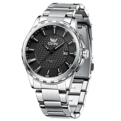 OPK Quartz Simple Popular Watch Stylish Fashion Stainless Steel Waterproof Classic Arm Watch Date Luminous High School Student Company Present Black