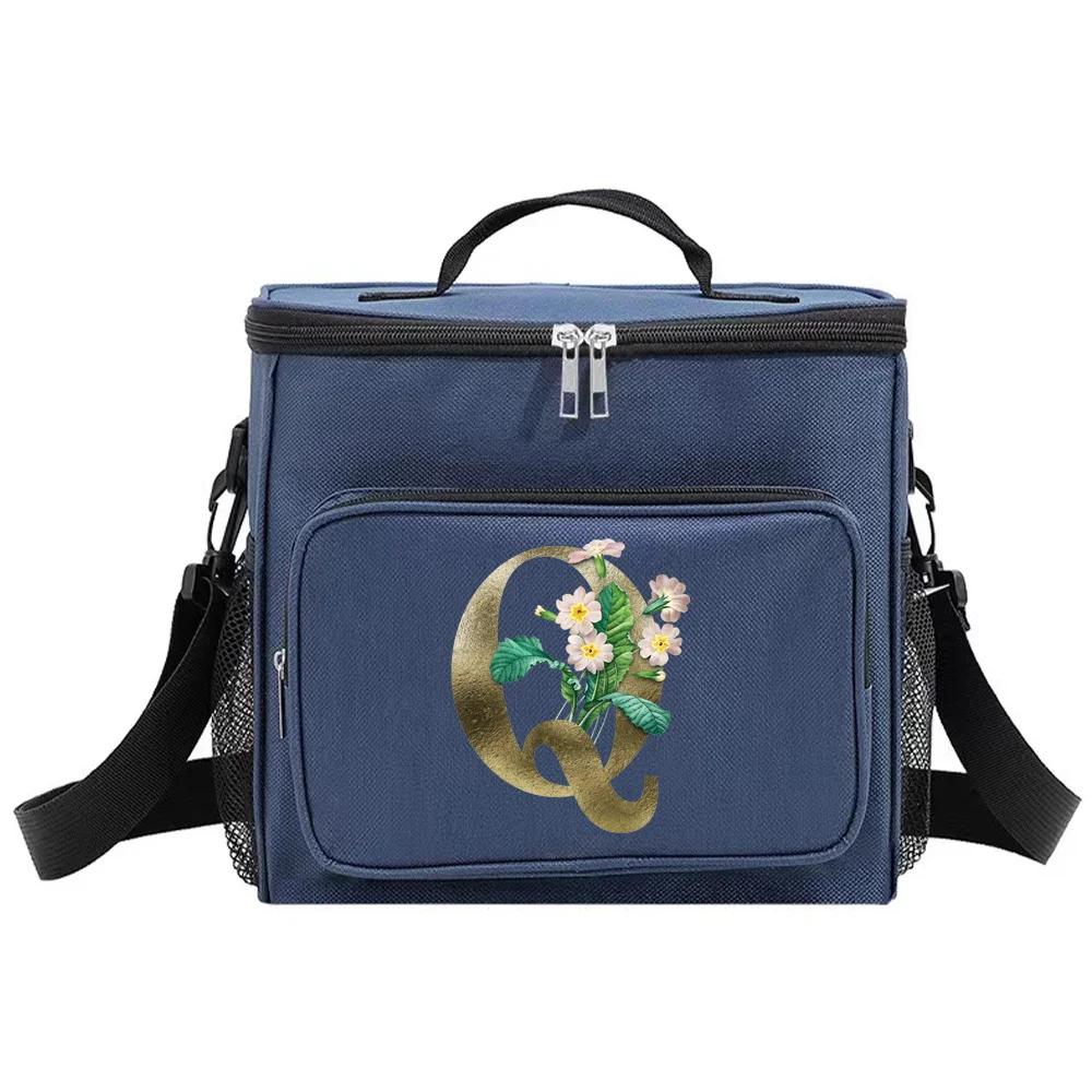 Lunch Bag Insulated Bags Cooler Box Thermal Organizer Handbag Shoulder Storage Lunchbag for Men and Women Golden Flower Printing