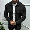 Men's Knitted Shacket Jacket Solid Black Lapel Cardigan with Double Chest Pockets Slim Fit Casual Coat for Men