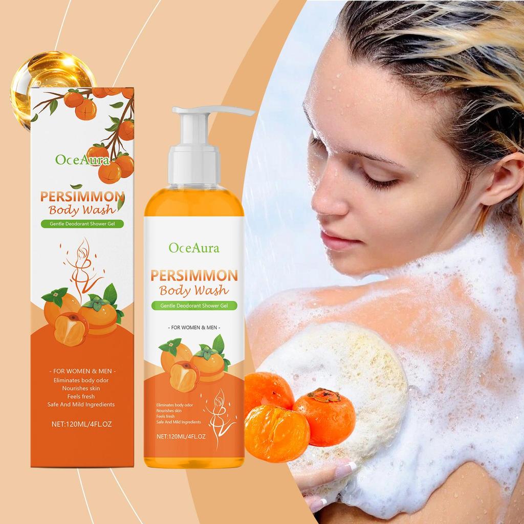 Kaki Duschgel zur Geruchskontrolle – Reinigendes, deodorierendes, feuchtigkeitsspendendes Duschgel zur Beseitigung von Körpergeruch 120ml