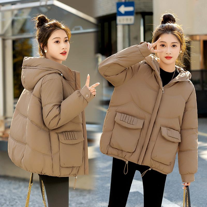 2025 winter new cotton jacket women's short hooded thickened cotton jacket warm and fashionable Korean loose bread jacket