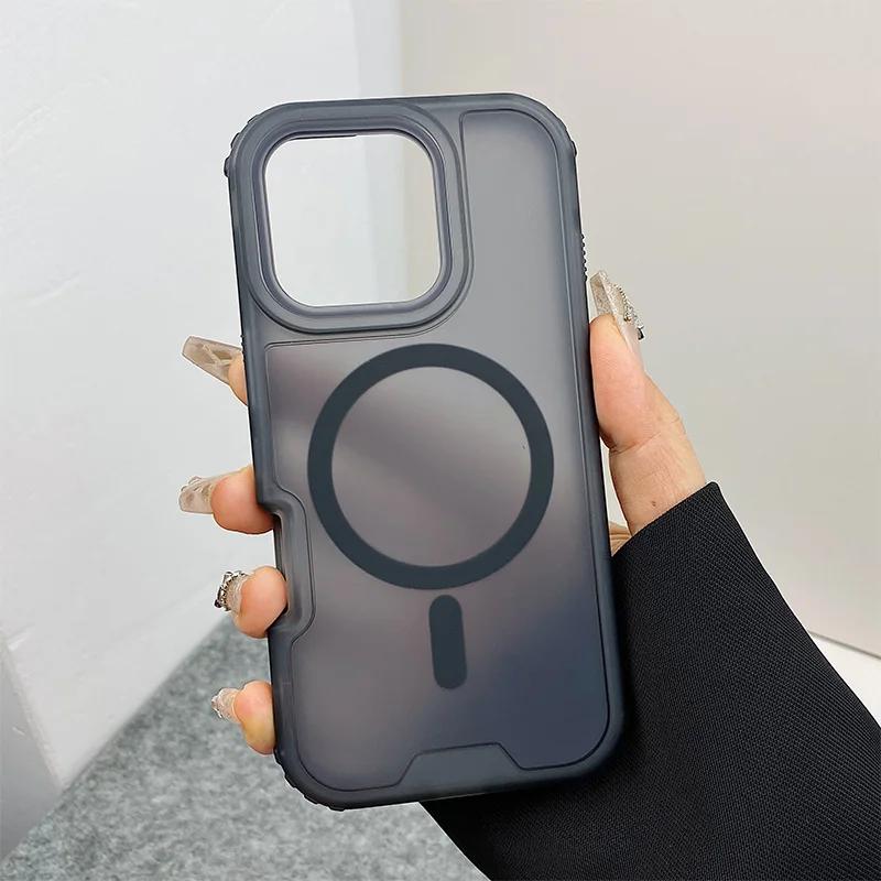 

Неоновий кольоровий бампер протиударний чохол MagSafe Phone Case для iPhone 16 16pro max 14 15 Pro 13 11 12 Бездротова зарядка Матовий броньований чохол For iPhone 16 Plus чорний