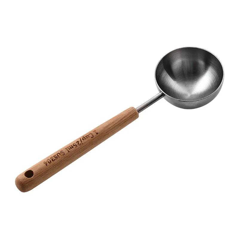 1pc Stainless Steel Measuring Spoon, Wooden Handle Milk Powder Spoon, Non-Stick Powder and Non-Rust Seasoning Measuring Spoon