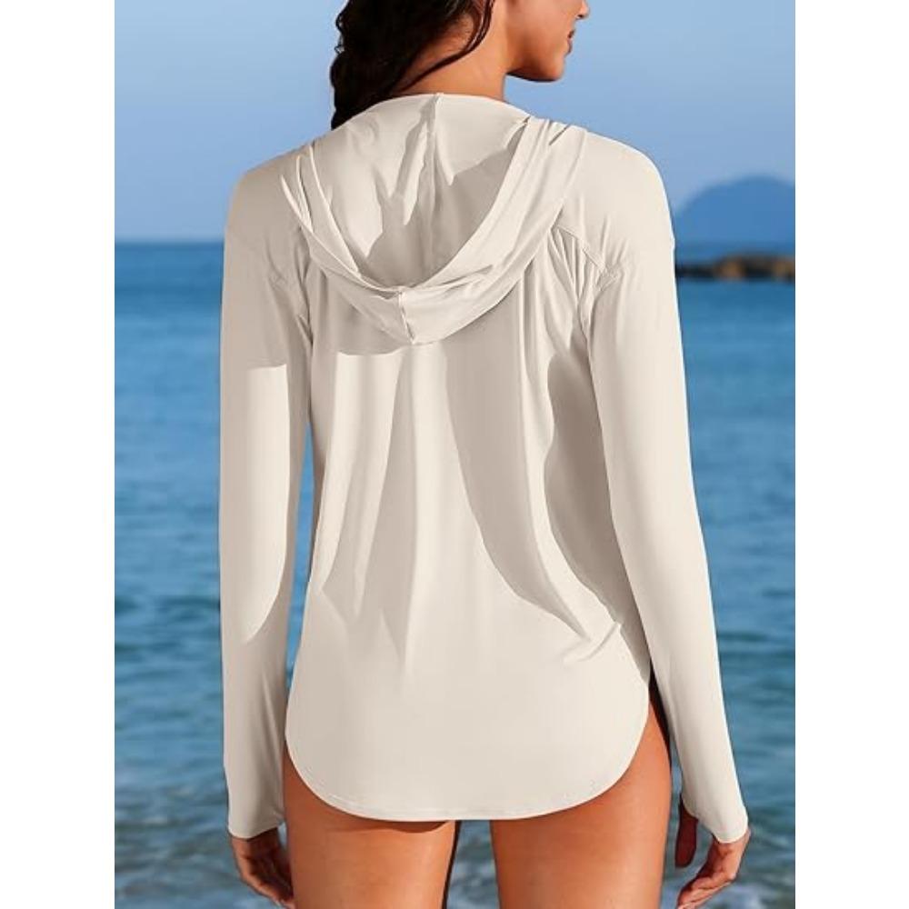 CHARMLEAKS Women Rash Guard UPF 50+ Sun Protection Clothing Button Down SPF Hoodie Beach Shirts