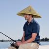 Chinese Straw Hat Handmade Rattan Hat Stylish Straw Hat with Adjustable Chin Strap for Fishing Gardening Camping Hiking Outdoors