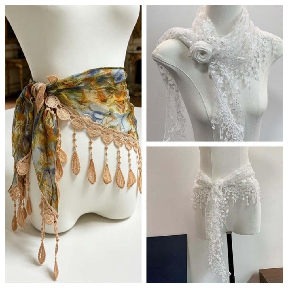 Mesh Texture Fringe Waist Belt Floral Patterns Versatile Scarf Ornament  Fashion Forward Women