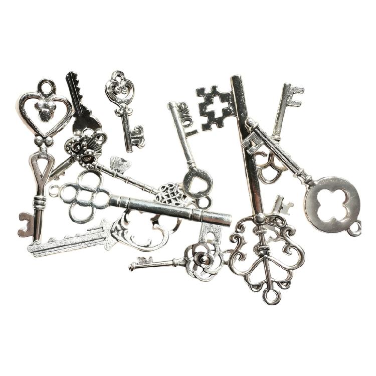Set of 13 Vintages Metal Key Management Accessory Charms Mixed Retro Style for Keys Decorative Pendants Gift Practical