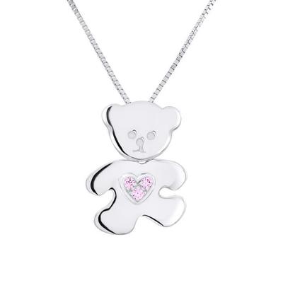 Children's Pendant - LÉA &; ARTHUR - PINK HEART BEAR - 925 Silver - Zirconium Oxides - Pink
