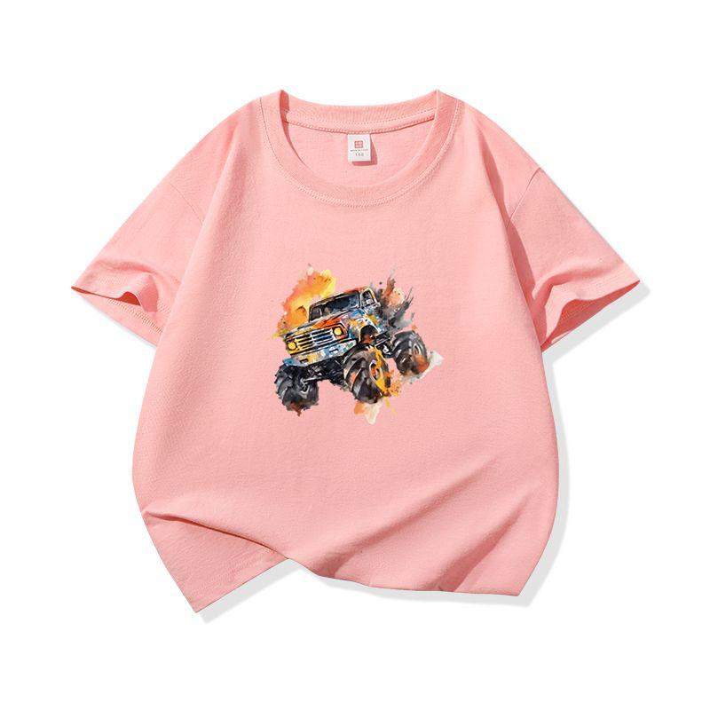 Kids Cotton T Shirt Bright Splash Offroad Vehicle Print Crew Neck Short Sleeve Tee Casual Breathable Boys Girls Summer Tops