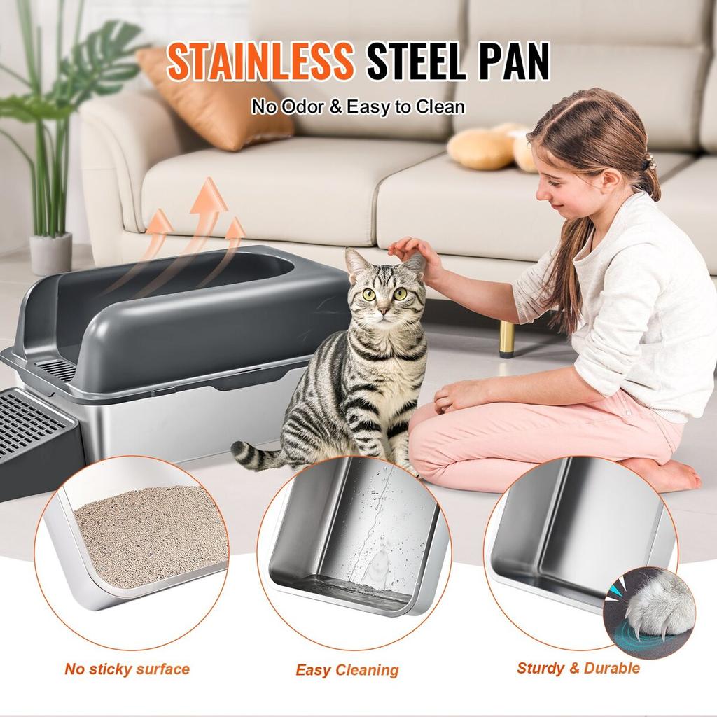 6 in Deep Cat Litter Box Odor-Free Litter Box with Filtering Foot Board