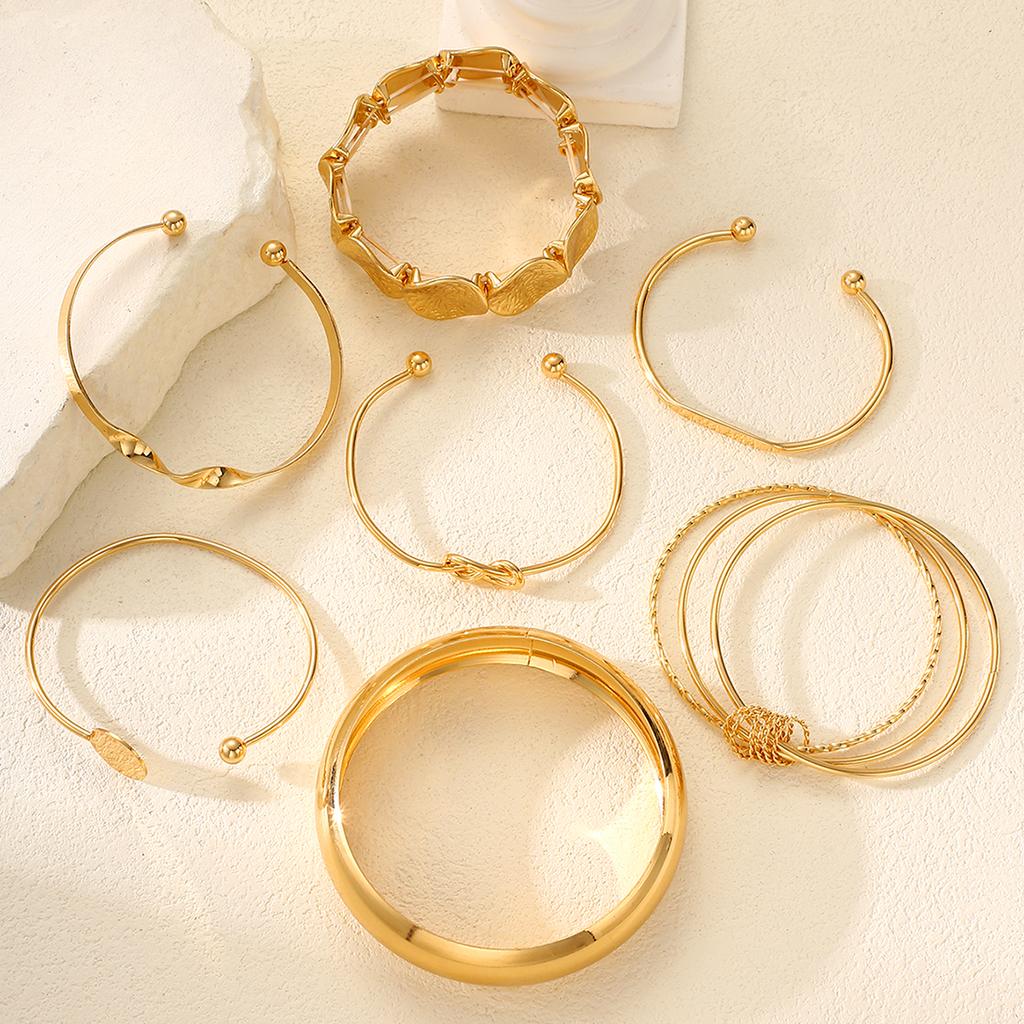 7Pcs Gold Color Twisted Geometric Bangle Set For Women Fashion Chunky Wave Bracelet Boho Jewelry For Party Daily Wear Gifts 2026