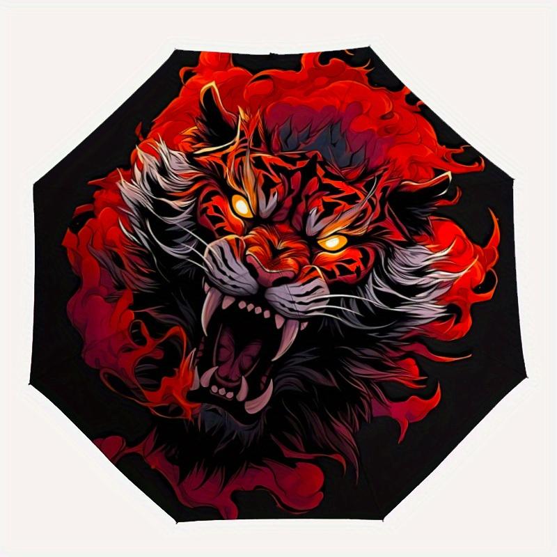 

1pc Tiger Head Print Automatic Opening/closing umbrella, Reinforced 8-Rib Construction, Compact Travel Umbrella yy250808170