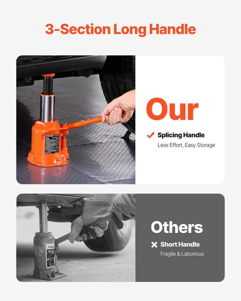 Hydraulic Bottle Jack 20 Ton Manual High Lift Automotive Car Repair Shop