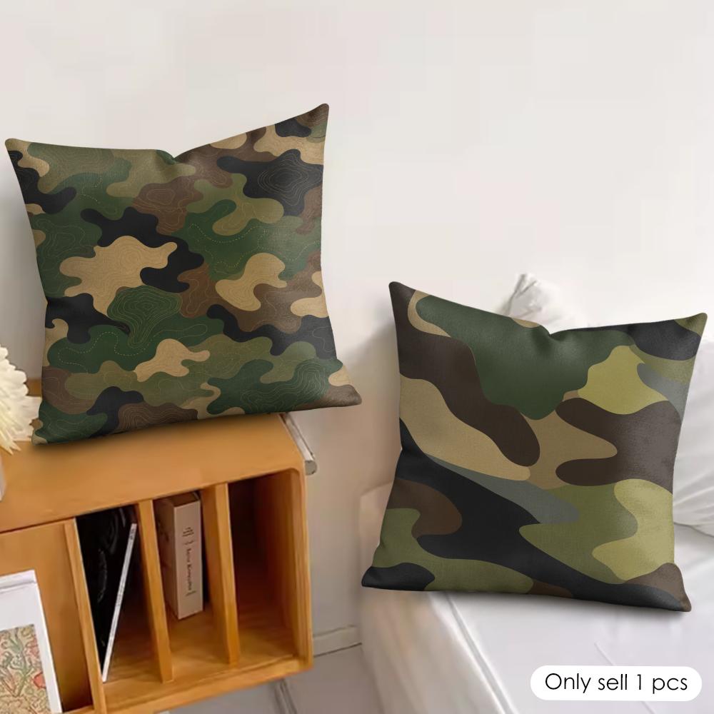 Colorful Camo Green Cushion Cover Double-Sided Plush Sofa Cushion Covers Organic Breathable Invisible Zipper