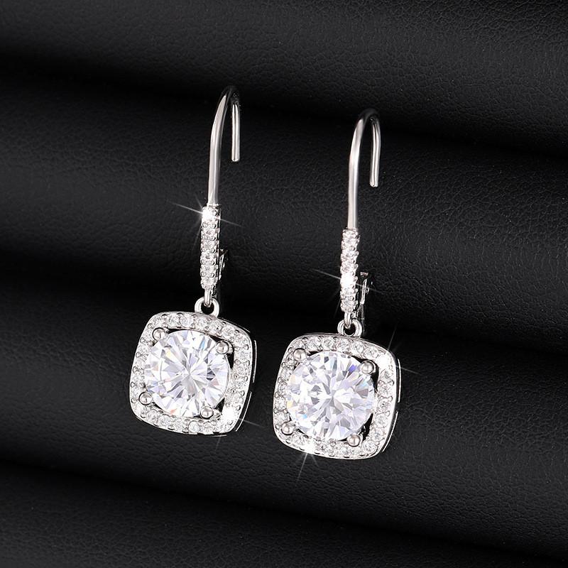 925 Sterling Silver Bright CZ Drop Earrings Female Noble Luxury Exquisite Ear Accessories Elegant Temperament Jewelry for Women