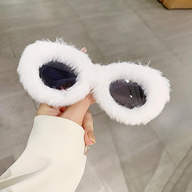 Soft Full Woollen Punk Sunglasses Women For Men Trend Fur Velvet Pink Sun Glasses Sexy Lady Luxury Brand Designer Eyeglasses