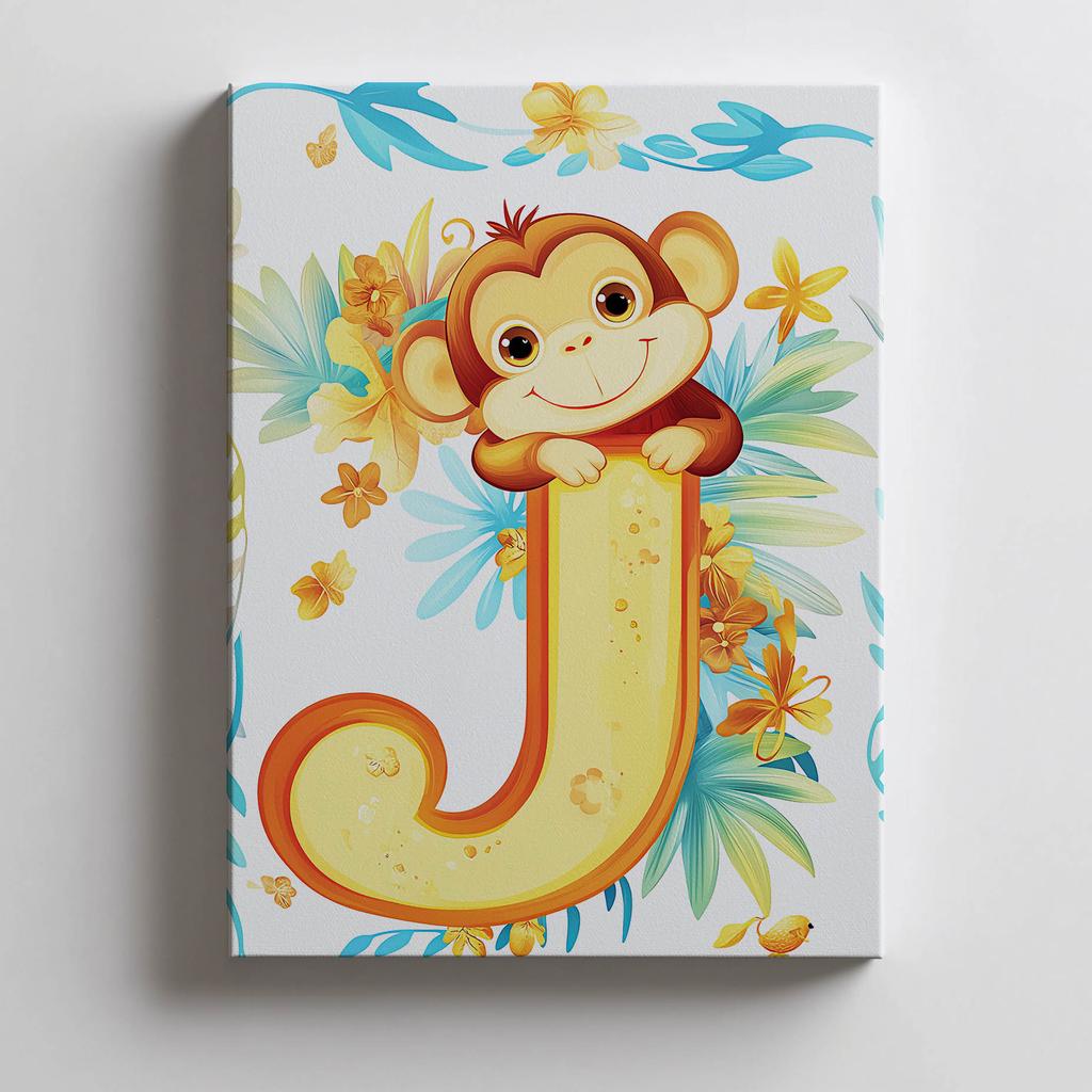 Plakat Wesoły Małpiszonek Na Literze J Plakat Wesoły Małpiszonek Na Literze J, 70X100 Cm, Rama Aluminiowa Czarna, Papier Matowy 230 Gsm