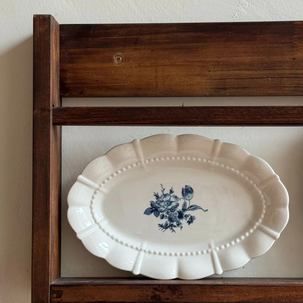 Francuski Vintage Niebieski Kwiatowy Ceramiczny Talerz Owalne Naczynie Wysokiej Wartości Deserowy Serwing Zastawa Stołowa