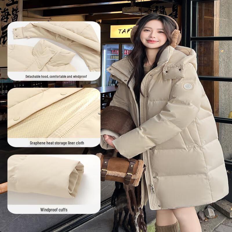 Yalu Women's Mid-Length Duck Down Jacket with Detachable Hood