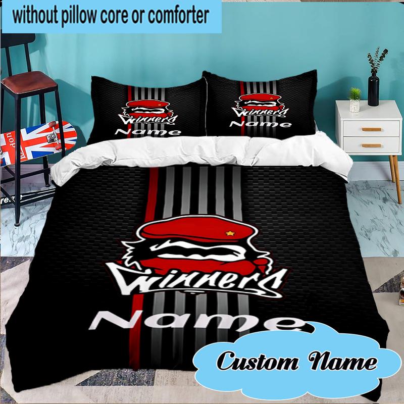 Custom Name Wydad Sports Emblem Design Bedding Set 3pcs, Bedding Set Including 1pc Duvet Cover And 2pcs Pillowcases for Bedroom, Dormitory Gift