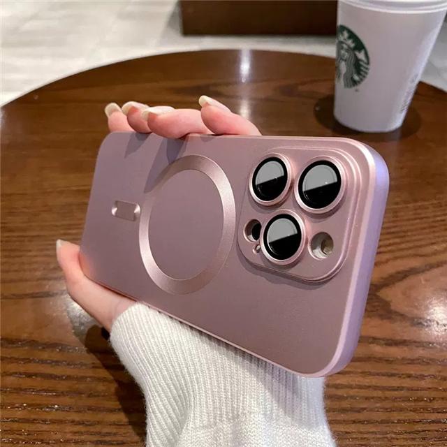 For iPhone 15 Pro Max Luxury Matte Magsafe Magnetic Soft Frame Phone Case For iPhone 11 12 13 14 16 Plus Lens Protective Cover