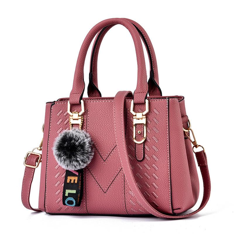Women's Minimalist Pompom Pendant Shoulder Bag - Large Capacity Crossbody Handbag