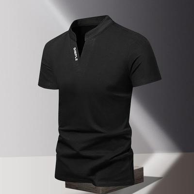 Sommer Herren Kurzarm V-Ausschnitt Mode Einfarbige T-Shirt 100% Polyester Hohe Elastizität